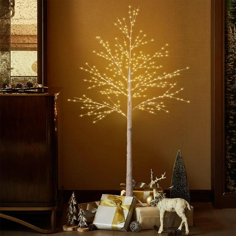 Photo 1 of Lighted Birch Tree, Lighted Christmas Tree, 440LED Warm 8 Lighting Modes Artificial Plant White Christmas Tree Halloween Tree Twinkling Lighted Trees for Decoration Inside (Plug-in)