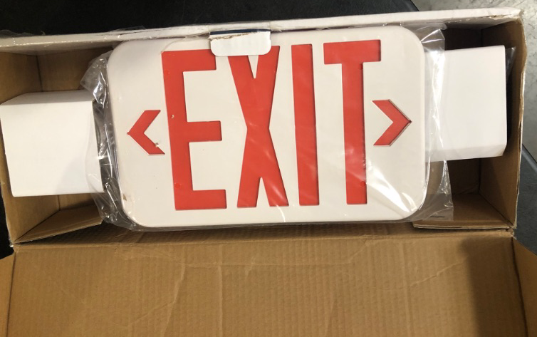 Photo 2 of LFI Lights | Combo Red Exit Sign with Emergency Lights | White Housing | All LED | Two Adjustable Square Heads | Self Testing | Hardwired with Battery Backup | UL Listed | COMBO2-R-W-ST…