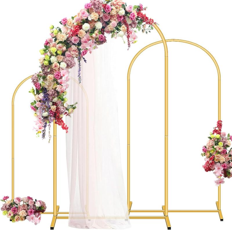 Photo 1 of Set of 3 Gold Metal Wedding Arch Backdrop Stand(4/5/6FT) for Ceremony Photo Booth Birthday Party, Balloon Arch Stand for Baby Shower Anniversary Celebration Indoor Outdoor Event Grad Decoration
