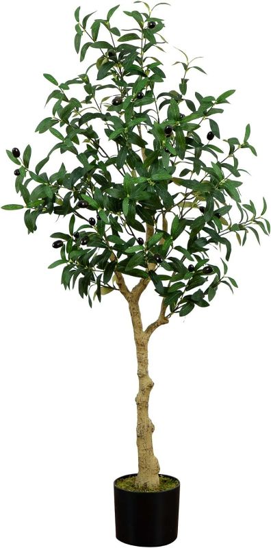 Photo 1 of Nearly Natural Mediterranean Indoor Artificial Olive Tree 4FT Tall Faux Olive Plant for Home and Office Decor, Fake Olive Tree with Planter, Realistic Olive Tree Branches and Olive Fruits
