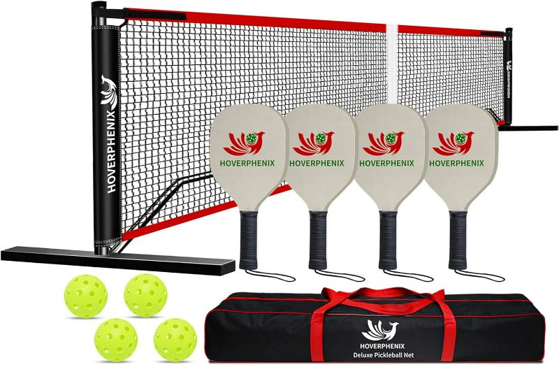 Photo 1 of Pickleball Set with Net for Driveway Portable Regulation Size Pickleball Net System with Paddle Set of 4, Outdoor Pickleballs, Carry Bag, Weather Resistant Metal Frame