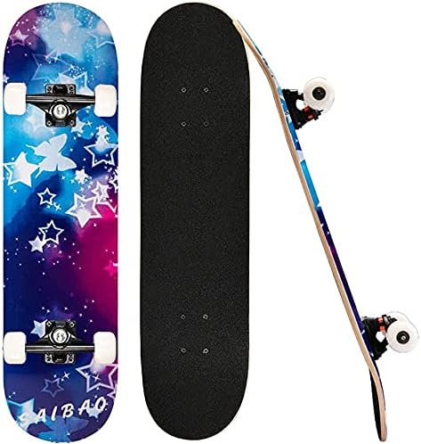 Photo 1 of 31" Pro Complete Skateboard with Double Kick Skills,Suitable for Kids,Boys,Girls,Teens,Youth and Adults(Butterfly Stars)