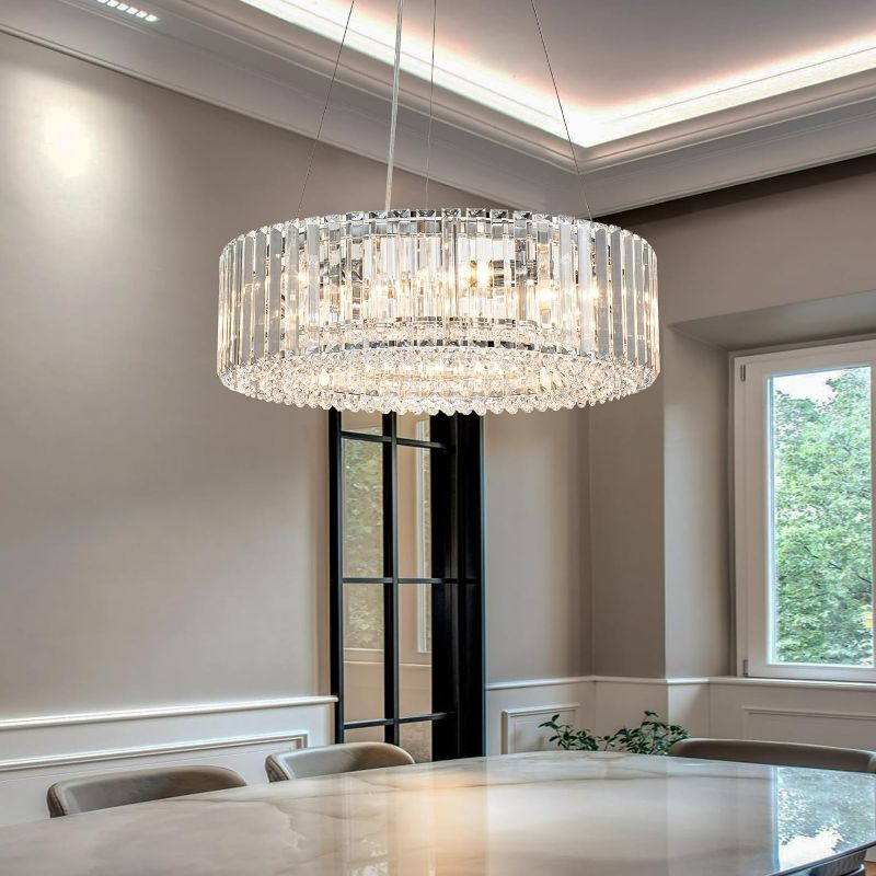 Photo 1 of Modern Round Crystal Chandelier, 19.7 in 6-Light Luxury Crystal Pendant Light Fixture E12 Bulb Semi Flush Ceiling Crystal 60W Adujustable Hanging Core Light Chrome