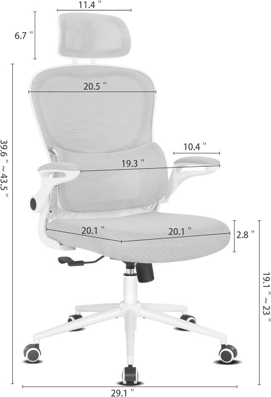 Photo 1 of Misolant Ergonomic Office Chair, Desk Chair with Lumbar Support, Mesh Office Chair Ergonomic Chair with Adjustable Headrest and Flip-up Armrest, Comfortable Office Desk Chair