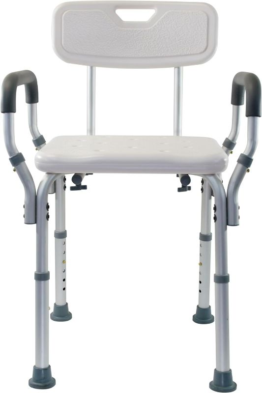 Photo 1 of Essential Medical Supply Height Adjustable Shower and Bath Bench with Padded Arms, Contoured Back and Textured Shower Chair Seat