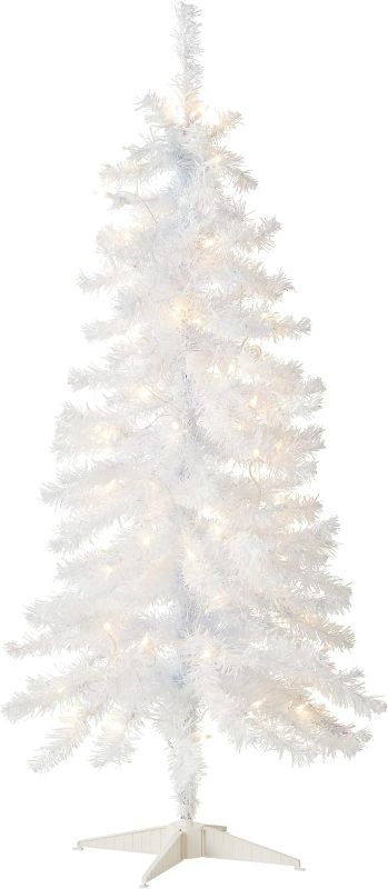 Photo 1 of National Tree Company Pre-Lit Artificial Christmas Tree, White Tinsel, White Lights, Includes Stand, 4 feet