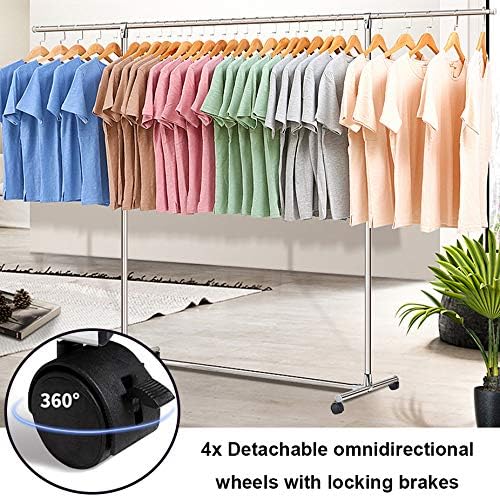 Photo 1 of RELIANCER Heavy Duty Large Garment Rack Stainless Steel Clothes Drying Rack Commercial Grade Extendable 47-77inch Clothes Rack Adjustable Clothe Hanger Rolling Rack with 4 Casters Tool Golves 10 Hook