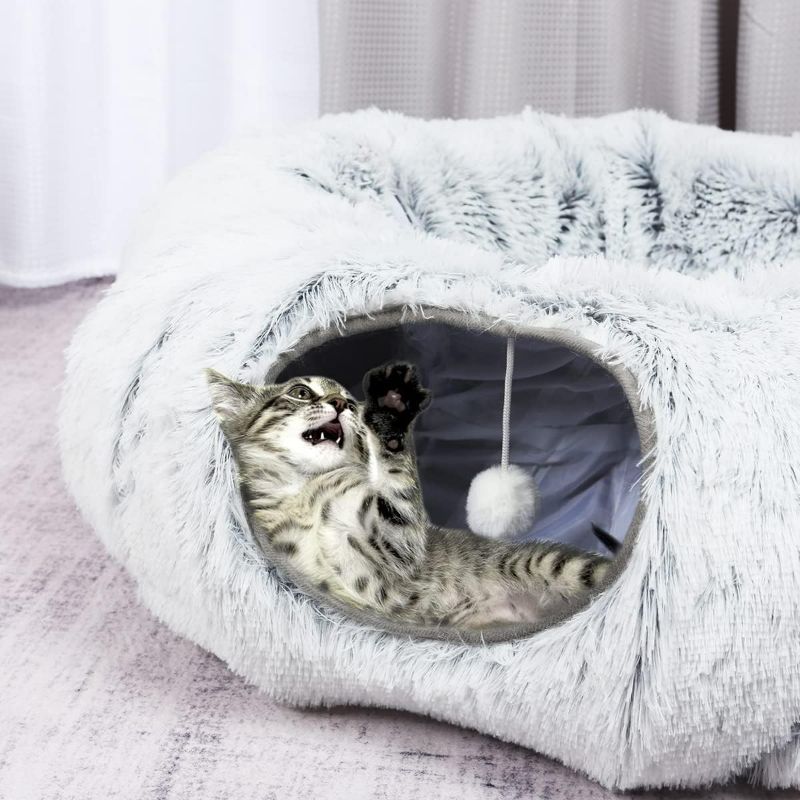 Photo 1 of Cat Tunnel with Cat Bed for Indoor Cats, Warm Fluffy Plush Peekaboo Cat Cave Donut Tunnel, Multifunctional Cat Toys for Small Medium Large Cats, Kittens, Rabbit, Ferret
