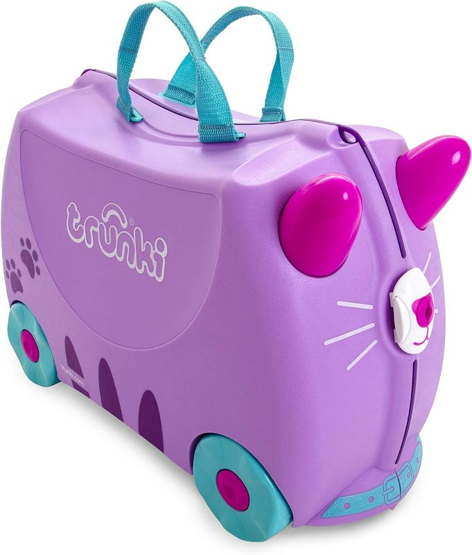 Photo 1 of Trunki Ride-On Kids Suitcase | Tow-Along Toddler Luggage | Carry-On Cute Bag with Wheels | Kids Luggage and Airplane Travel Essentials: Cassie Cat Pink