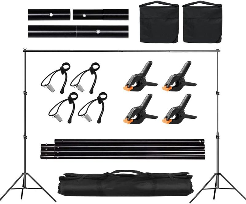 Photo 1 of Backdrop Stand for Parties, 6.5x10ft Photo Background Support Banner Stand with 4 Spring Clamps, 2 Sandbag, 4 Backdrop Holder Clip for Parties, Baby Shower, Birthday