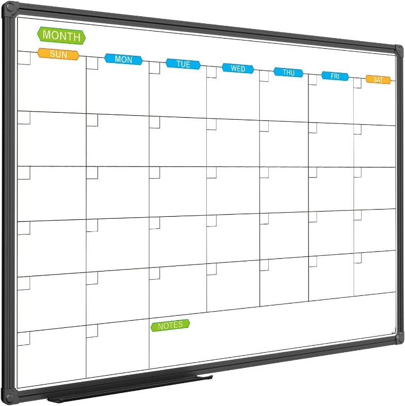 Photo 1 of JILoffice Dry Erase Calendar Whiteboard - Magnetic White Board Calendar Monthly 36 X 24 Inch, Black Aluminum Frame Wall Mounted Board for Office Home and School