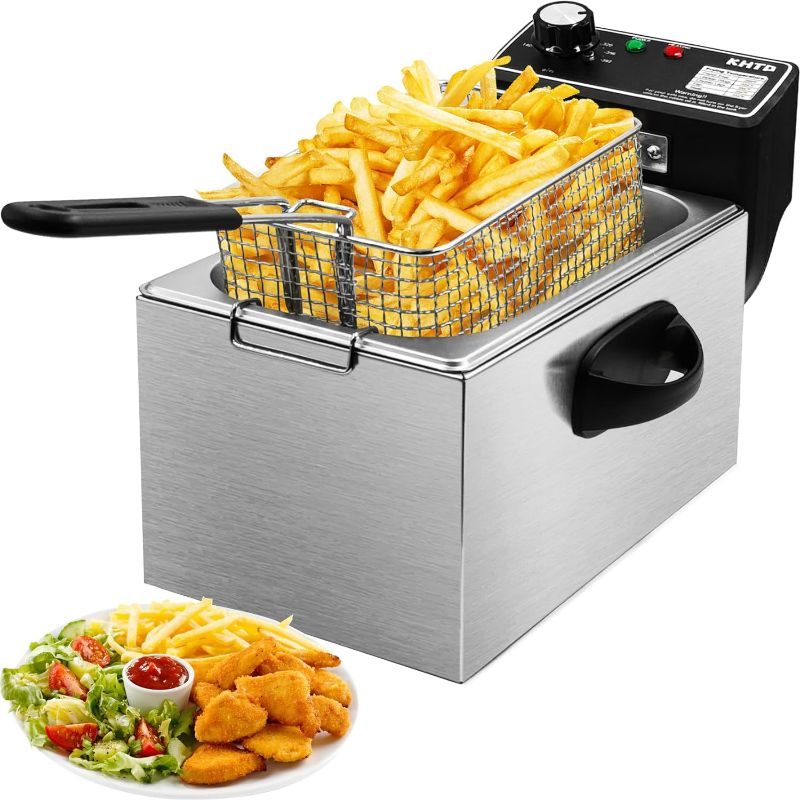 Photo 1 of Deep Fryer with Basket, 4.2 Qt Electric Deep Fat Fryer for Home Use, Stainless Steel Countertop Oil Fryer Pot for Chicken, Fries, Fish, Shimp and More, 4 L Capacity with Temperature Control