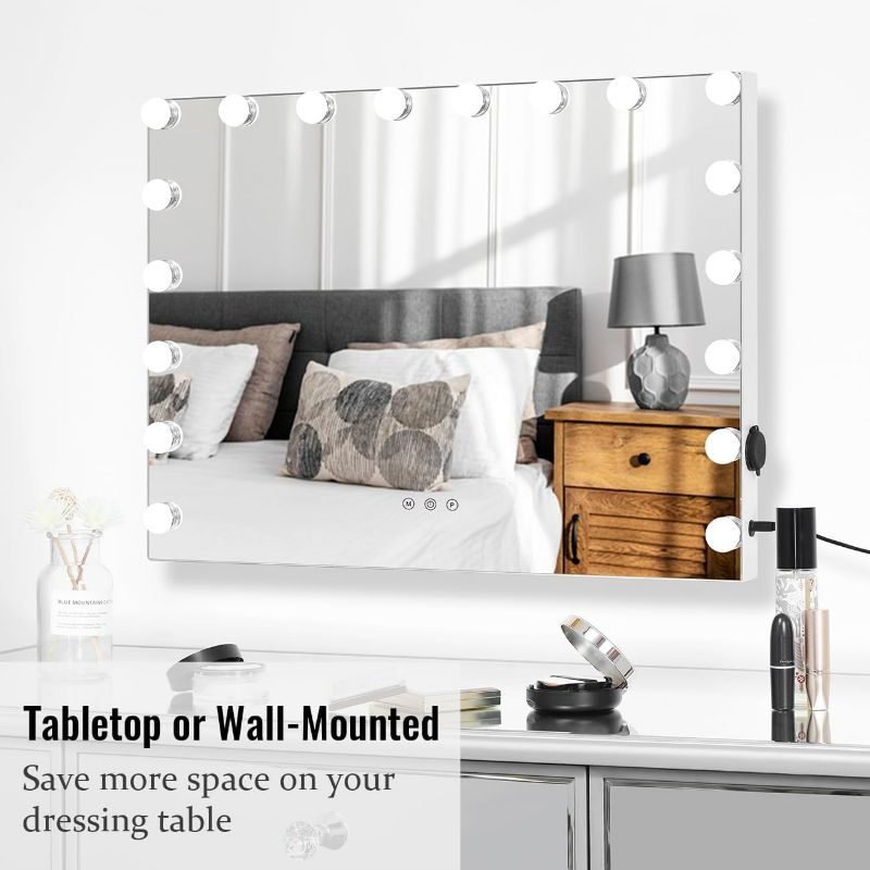 Photo 1 of SHOWTIMEZ Vanity Mirror with Lights Large Lighted Makeup Mirror with 18 LED Bulbs, W31.5 x H23.6in. Tabletop or Wall-Mounted Hollywood Vanity Makeup Mirror
