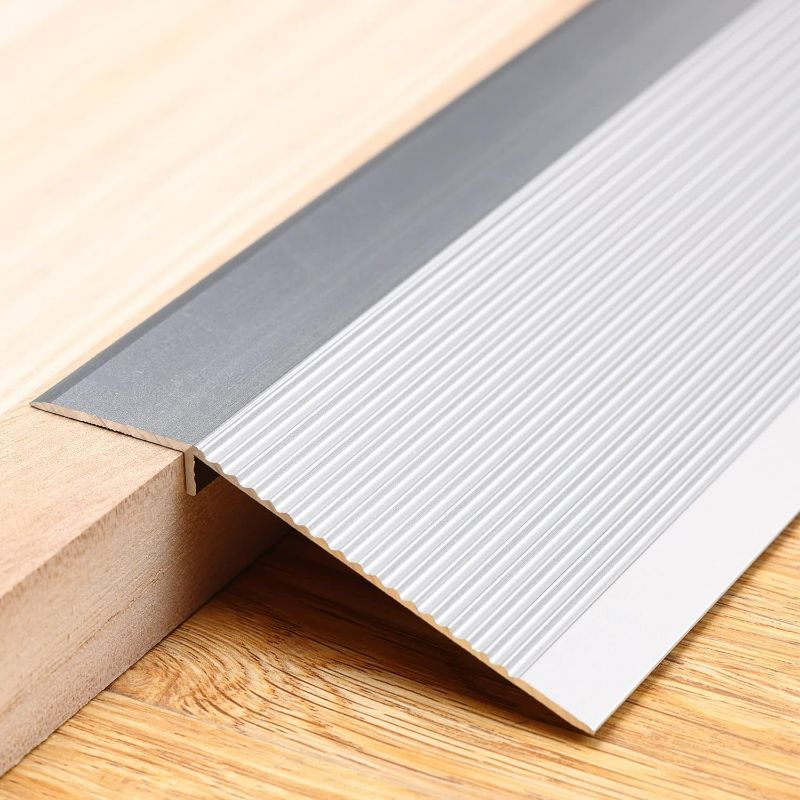 Photo 1 of Aluminum Floor Transition Strip Flooring Reducer, Suitable for Doorways Threshold Ramp Tile Laminate, Bridge The Height Between 0.3-1.6 Inch (4Ft, Matte Silver)