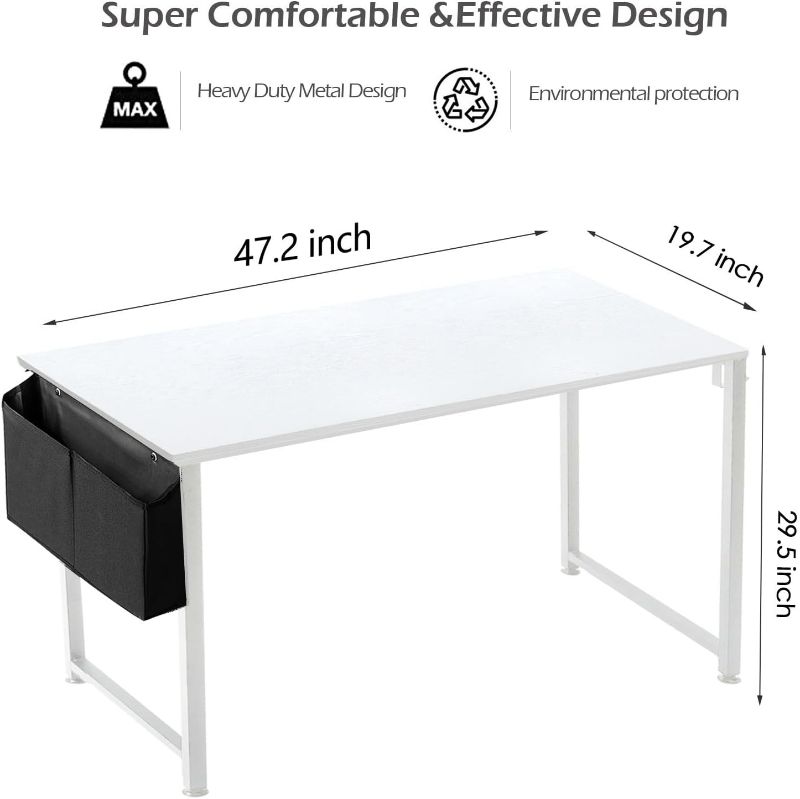 Photo 1 of Lufeiya 47 inch White Office Computer Desk - Modern Simple Student Study Table for Home Office Bedroom Writing Desk