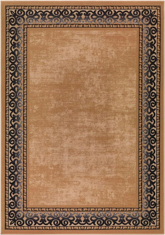 Photo 1 of Antep Rugs Alfombras Bordered Modern 5x7 Non-Slip (Non-Skid) Low Pile Rubber Backing Indoor Area Rug (Gold Brown, 5' x