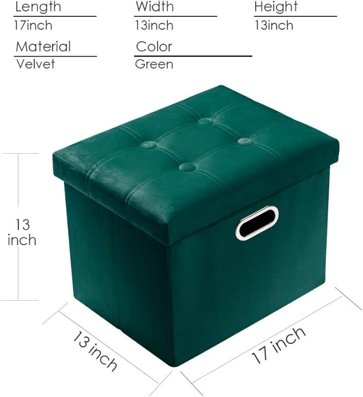 Photo 1 of PRANDOM Ottoman with Storage [2-Pack] Velvet Folding Small Square Foot Stool with Lid for Living Room Bedroom Coffee Table Dorm Green 17x13x13 inches