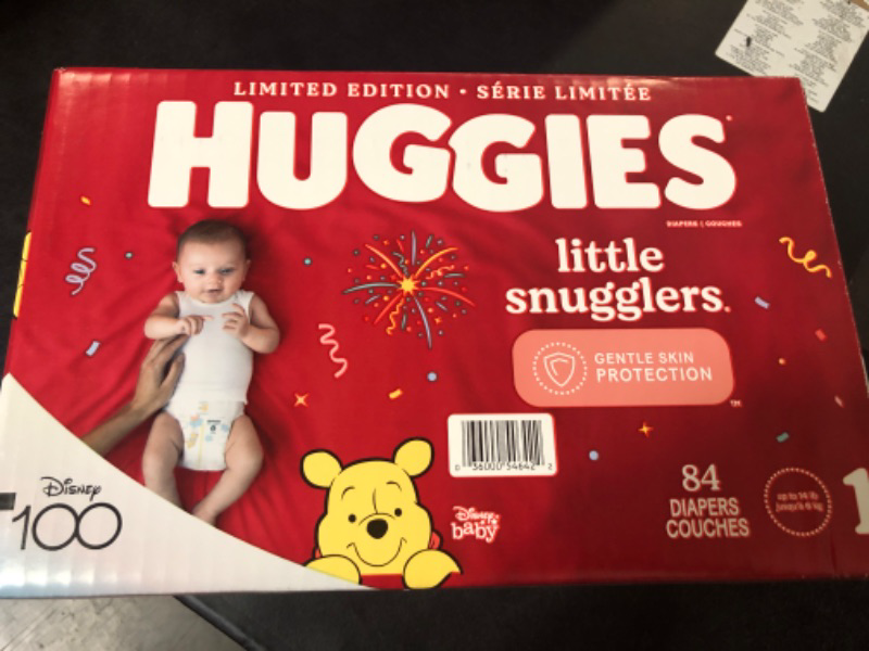 Photo 3 of Huggies Size 1 Diapers, Little Snugglers Newborn Diapers, Size 1 (8-14 lbs), 84 Count