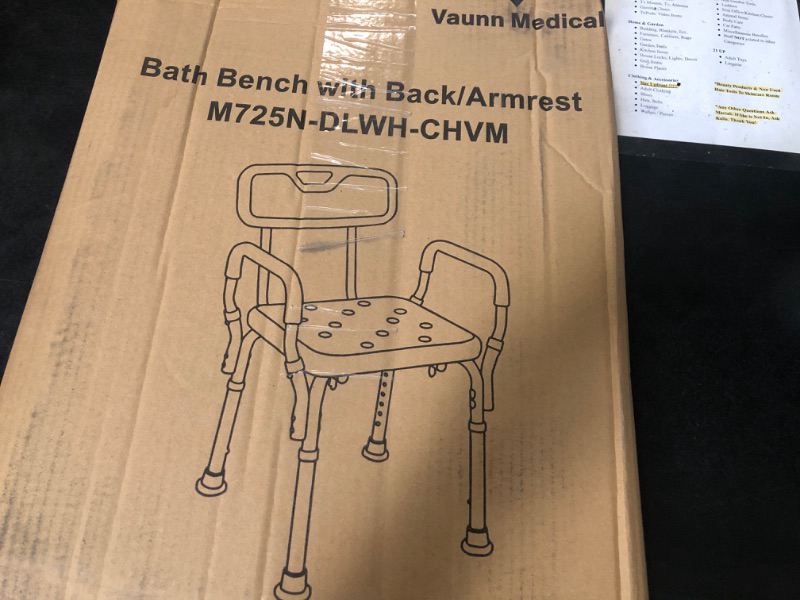 Photo 1 of Vaunn Shower Chair Bath Seat with Padded Arms, Removable Back and Adjustable Legs for Bathtub Safety and Supports Weight up to 350 lbs