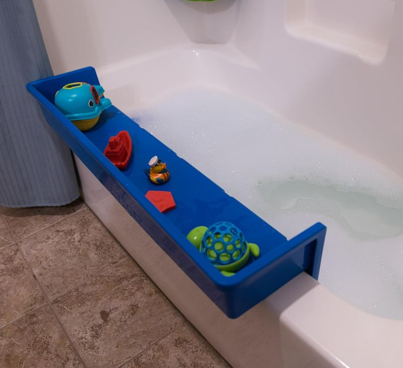 Photo 1 of Tub Topper® Bathtub Splash Guard Play Shelf Area -Toy Tray Caddy Holder Storage -Suction Cups Attach to Bath Tub -No Mess Water Spill in Bathroom -Fun for Toddlers Kids Baby