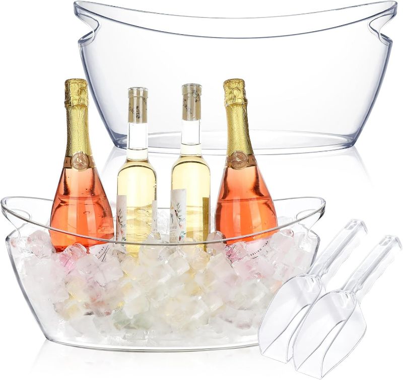 Photo 1 of Ice Buckets for Parties, 2 PCS Acrylic Champagne Beverage with 2 Ice Bucket Scoop, Drinks Buckets Tub for Cocktail Bar, Long and Narrow 5.5 Liter Bucket for Party(5.5L) (Clear)