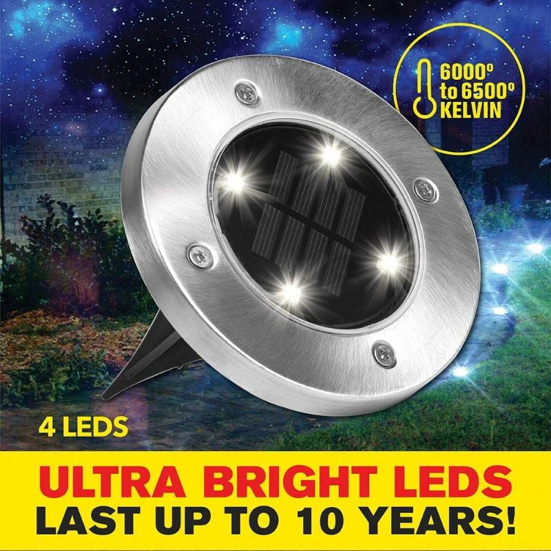 Photo 1 of Bell+Howell Disk Lights Solar Ground Lights -Wireless Auto On/Off Solar Pathway Garden Outdoor Lighting with 4 LED Bulbs for Lawn, Patio, Garden, Yard, Pathways Waterproof, 4 Packs, As Seen On TV