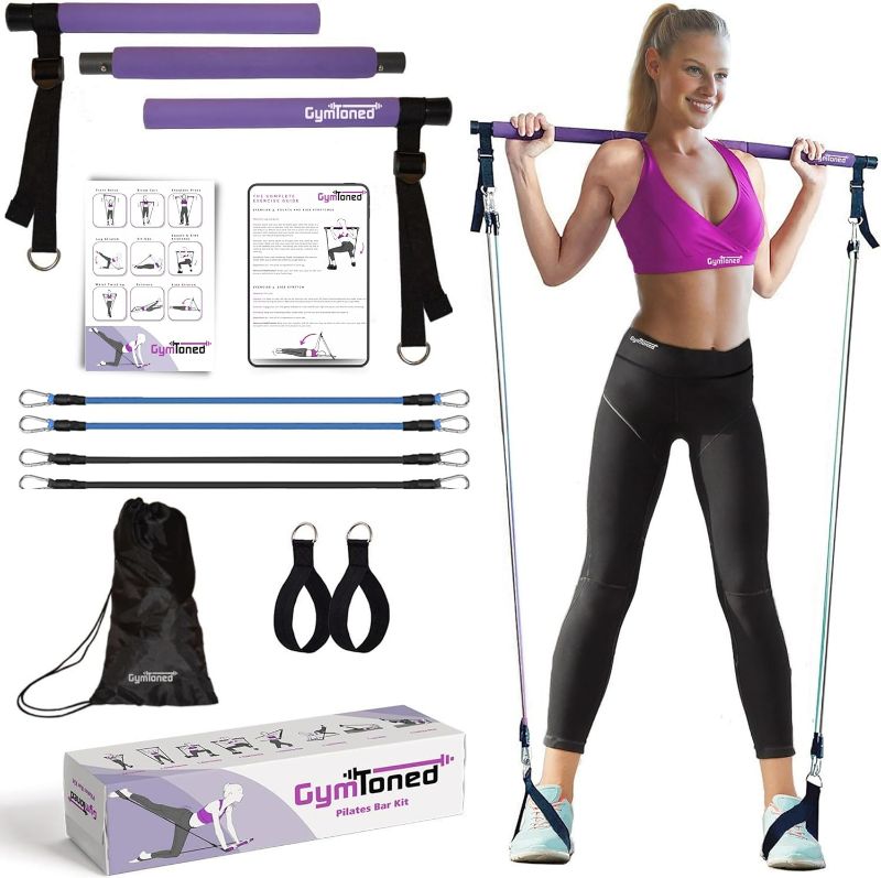 Photo 1 of Pilates Bar Kit with Resistance Bands (30, 40 Lbs) - Portable 3 Section Stick with Adjustable Length Bands - Multifunctional Fitness Equipment for Home Workouts - with Exercises Guide