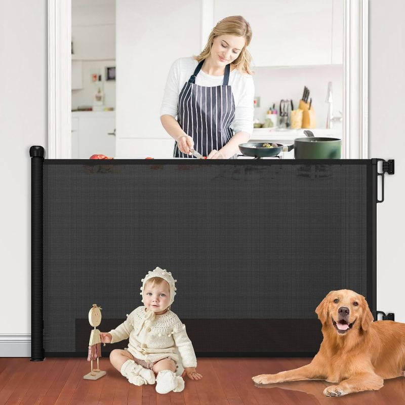Photo 1 of Retractable Baby Gates for Doorways, PRObebi Retractable Dog Gate for Stairs Extends to 54" Wide 34" Tall, Mesh Baby Gate, Gates for Dogs Indoor, Suitable for Hallways, Doorways, Deck, Porch (Black)