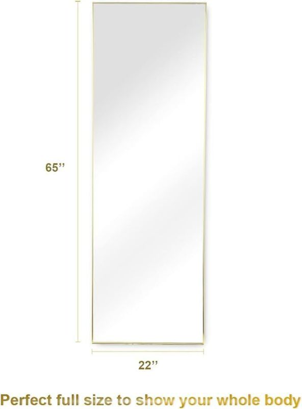 Photo 1 of YSSOA Full Length Mirror, Floor Mirror with Stand,Wall-Mounted Dressing Mirror, Bedroom Mirror with Aluminium Frame 65"x22", Gold