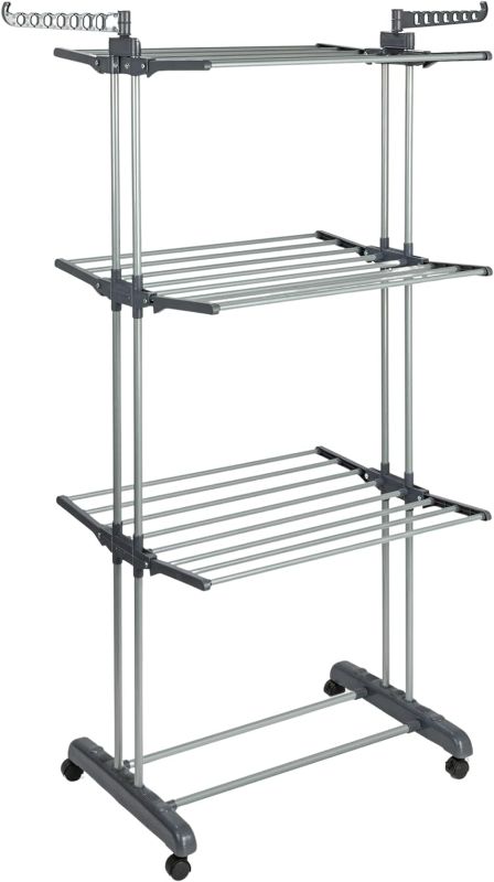 Photo 1 of Household Essentials 4 Tier Stainless Steel Laundry Drying Rack with Two Side Wings, Grey