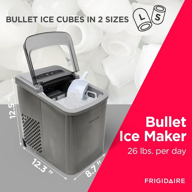 Photo 1 of Frigidaire Countertop Ice Maker, Compact Machine, 26 lbs per day, Stainless