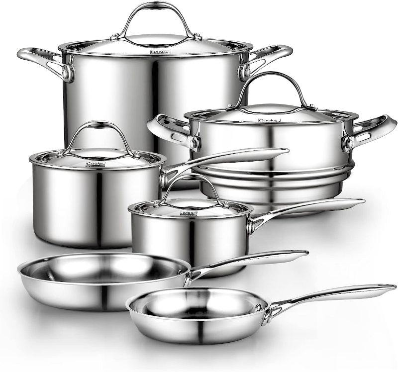 Photo 1 of Cooks Standard Stainless Steel Kitchen Cookware Sets 10-Piece, Multi-Ply Full Clad Pots and Pans Cooking Set with Stay-Cool Handles, Dishwasher Safe, Oven Safe 500°F, Silver