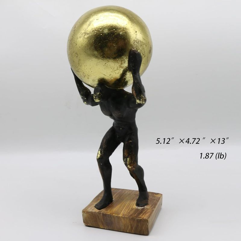 Photo 1 of Atlas Holding Up World Statue and Sculpture, Struggler Figurine Decor, Ball Lifting Sculpture, Creative Ornament for Office Living Room, Resin 13''