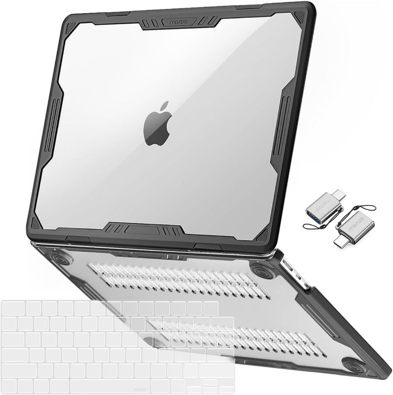 Photo 1 of MOSISO Compatible with MacBook Air 13.6 inch Case 2022 2023 2024 Release M3 A3113 M2 A2681, Symmetric Geometric Heavy Duty Plastic Hard Shell with TPU Bumper&Keyboard Cover&Type C Adapter, Transparent