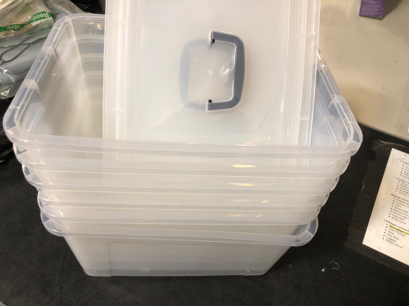 Photo 2 of 5 Quart Storage Box Tote with Lid, 6 Packs Small Plastic Bins with Handles