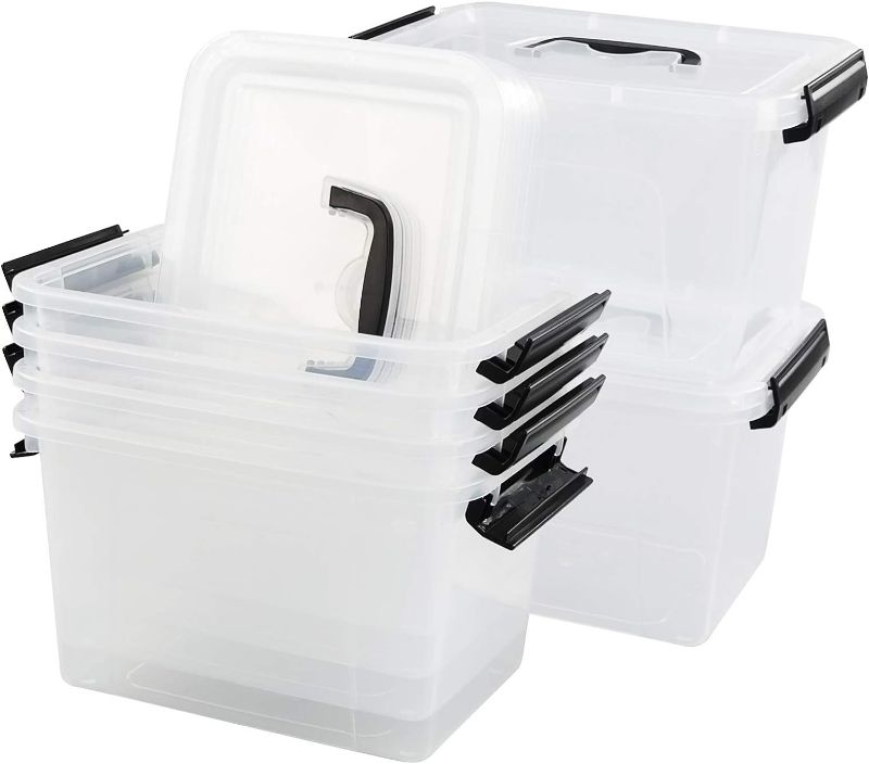 Photo 1 of 5 Quart Storage Box Tote with Lid, 6 Packs Small Plastic Bins with Handles