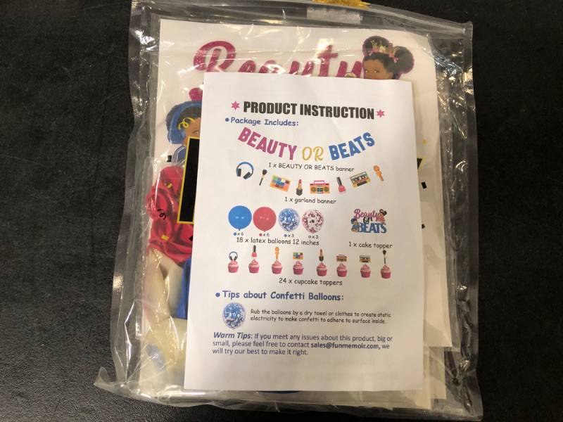 Photo 2 of Beauty or Beats Gender Reveal Decorations Kit Funny - Beauty or Beats Banner, Garland, Cake & Cupcake Toppers for Retro 80s 90s Hip Hop Themed He or She Baby Shower Supplies Hot Pink and Blue