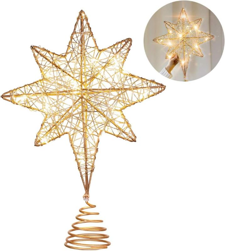 Photo 1 of 11.8 Christmas Tree Star Topper - Metal Xmas Tree Topper Star for Christmas Tree Ornament Party Decoration (Rose Gold)