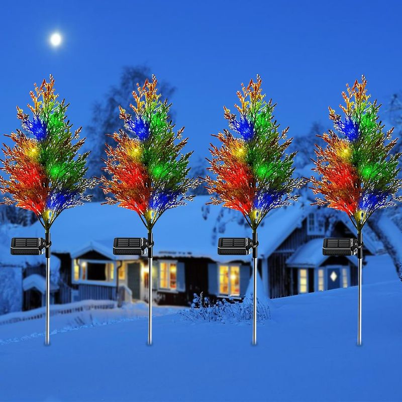 Photo 1 of 4 Pack Christmas Decorations Outside Solar Pathway Lights, Solar Christmas Pine Tree with Bigger & Brighter Colorful LED Lights, Waterproof Outdoor Christmas Decor for Garden Yard Walkway Xmas