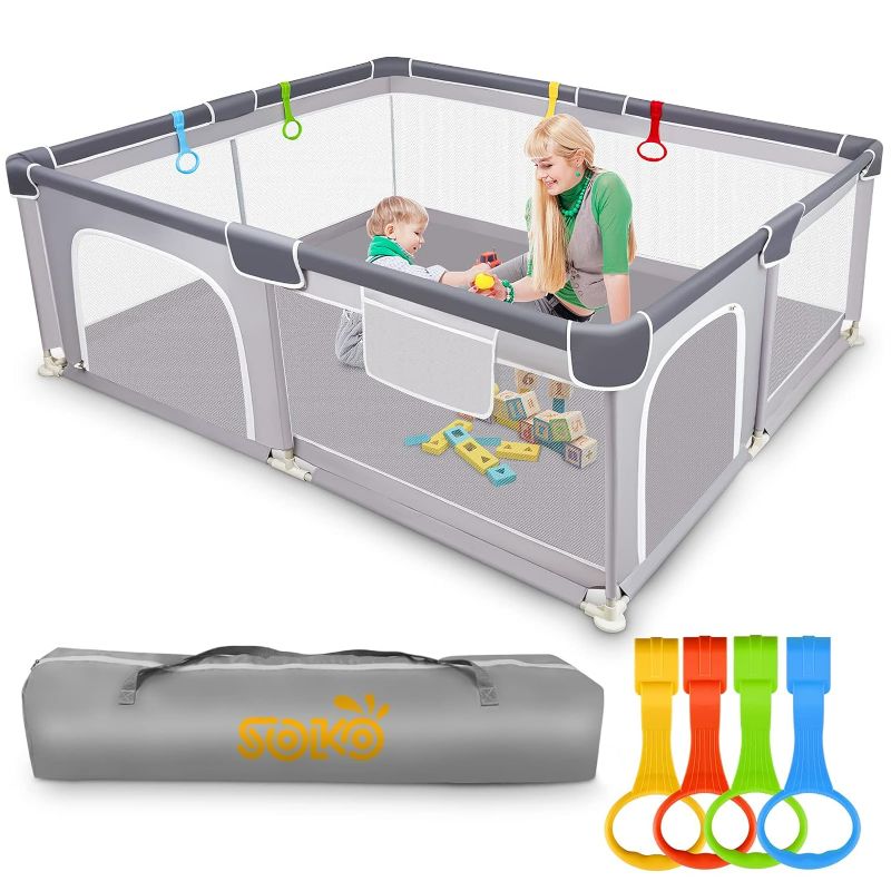 Photo 1 of Baby Playpen 71”×59”, Extra Large Play Pen Playard for Babies and Toddlers Indoor & Outdoor Safety Yard Area, Kid Sturdy Center Fence with Soft Breathable Mesh, Playpen