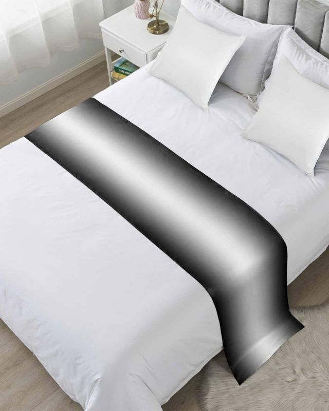Photo 1 of Black  and Gray Ombre Bed Runners for Queen Size Bed, Modern Abstract Decorative Bed Throws for Foot of Bed, Black Grey Gradient Bed Runner Sofa Throw Bedding Scarf Protector Slipcover for Bedroom