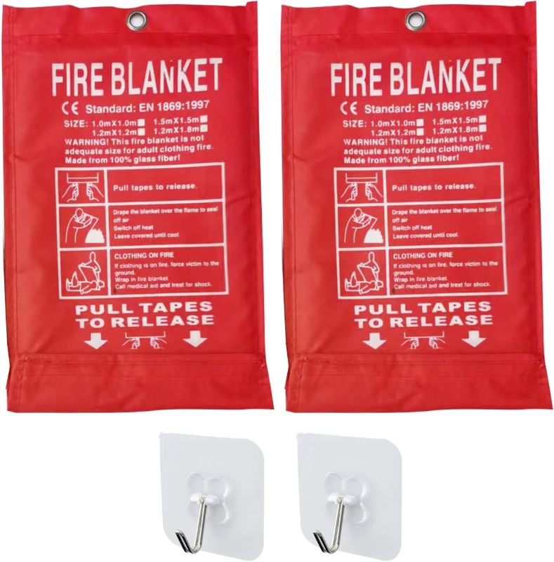 Photo 1 of 2 Pack Blaze Armor Fire Emergency Blanket, Fire Extinguishing Home Fiberglass for Kitchen, Fireplace, BBQ, Car, Camping, Warehouse 1.0m x 1.0m