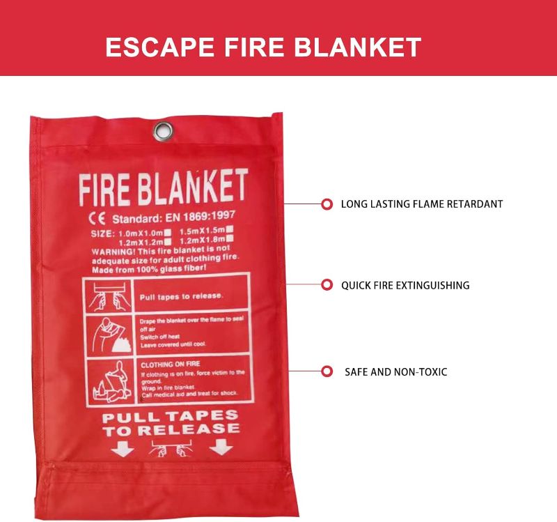 Photo 1 of 2 Pack Blaze Armor Fire Emergency Blanket, Fire Extinguishing Home Fiberglass for Kitchen, Fireplace, BBQ, Car, Camping, Warehouse 1.0m x 1.0m