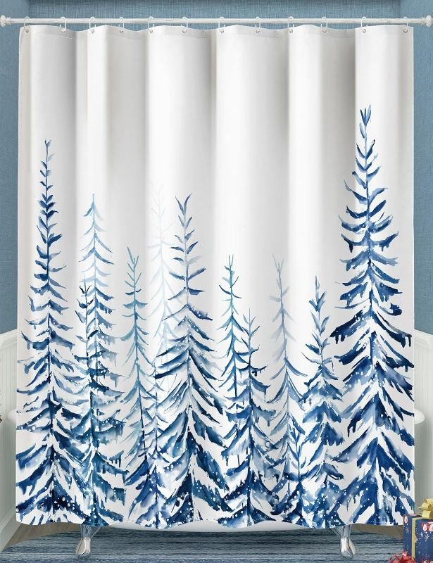 Photo 2 of ChgristmessShower Curtain, Farmhouse Rustic Modern Snow Landscape Bathroom Decor Shower Curtain Set, Water Repellent Cloth with Hooks 72X72 Inch