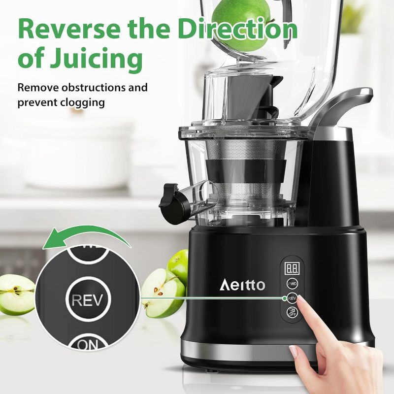 Photo 1 of Aeitto Juicer Machines, Masticating Juicer Machines, with Big Wide 83mm Feed Chute, Electric Juicer Machines for Vegetables and Fruits, Easy to Clean with Brush, Cold Press Juicer BPA-Free, Black