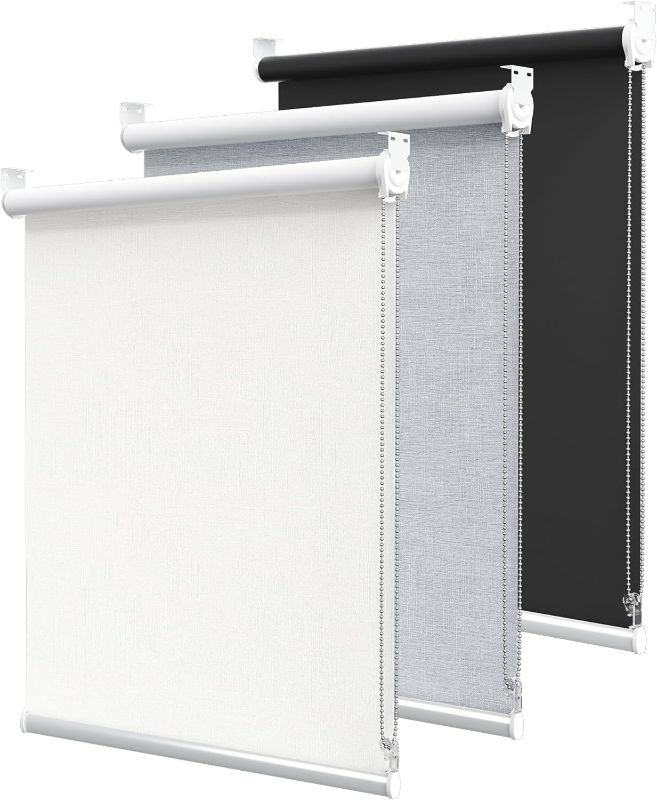 Photo 1 of GENIMO 100% Blackout Blinds for Windows, Roller Shades for Indoor Windows, Thermal Insulated, UV Protection Fabric. Window Shades for Home, Bedroom, Living Room. Easy to Install, GRAY, 20" W X 72" H