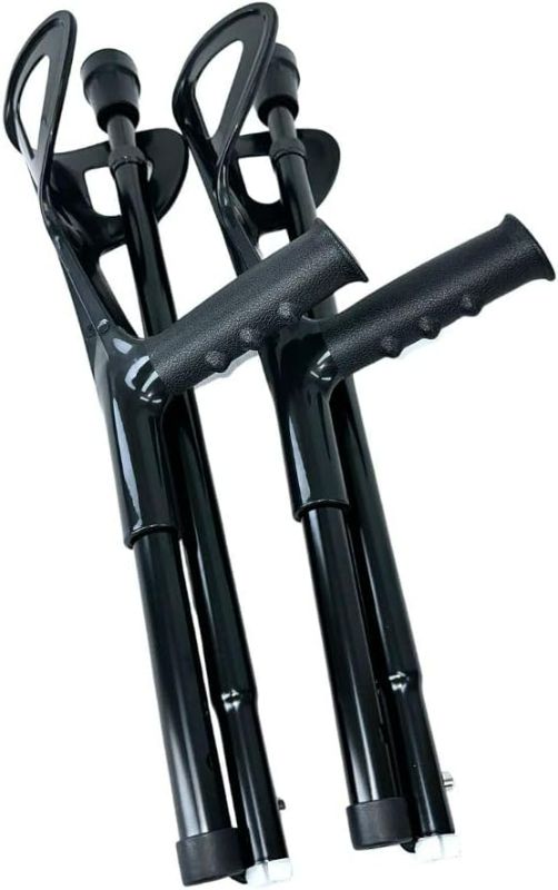Photo 1 of OrthoStix Jet Black Folding Half Cuff Forearm Crutches Adult 4 Inch Cuff - Pair Canadian Elbow Lofstrand