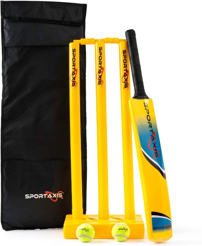 Photo 1 of SPORTAXIS Premium Backyard Cricket Set - Beach Cricket - Set Includes 1 Bat, 2 Balls, Stumps with Stand & Bails - Comes with Carry Bag - Perfect for Outdoor Sports & Beach Play