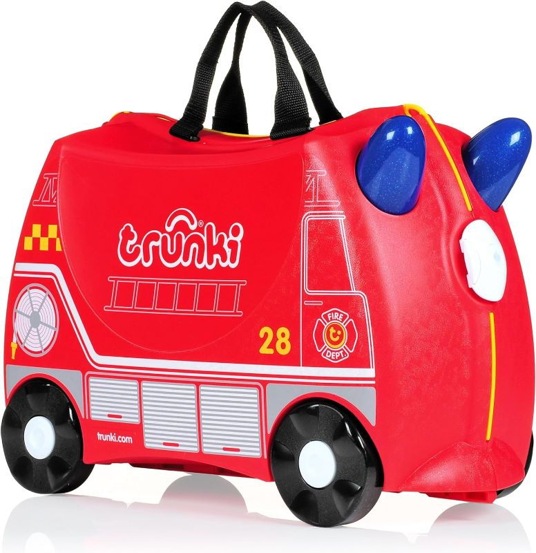 Photo 1 of Trunki Ride-On Kids Suitcase | Tow-Along Toddler Luggage | Carry-On Cute Bag with Wheels | Kids Luggage and Airplane Travel Essentials: Frank Fire Truck Red