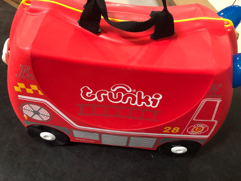 Photo 2 of Trunki Ride-On Kids Suitcase | Tow-Along Toddler Luggage | Carry-On Cute Bag with Wheels | Kids Luggage and Airplane Travel Essentials: Frank Fire Truck Red